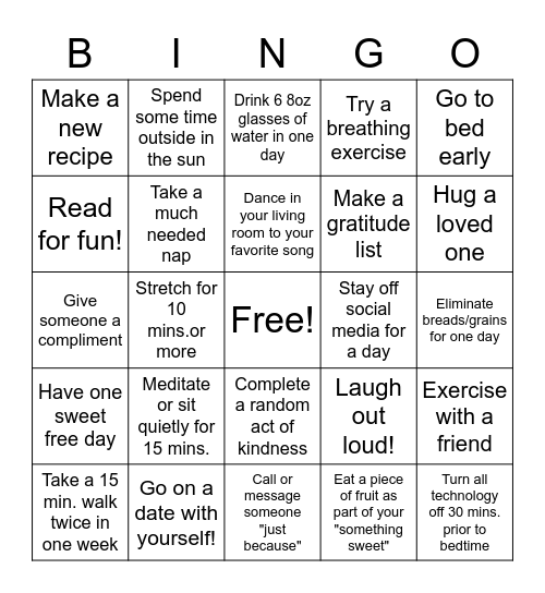 Be Well! Bingo Card