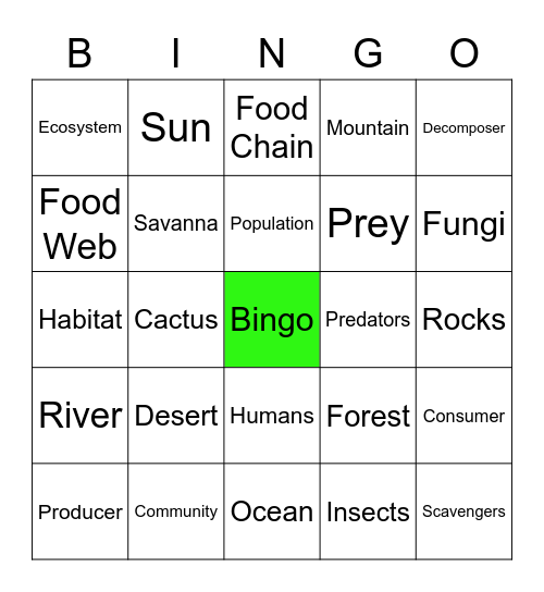 Ecosystem Bingo Card