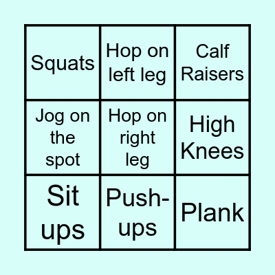 Fitness Bingo Card
