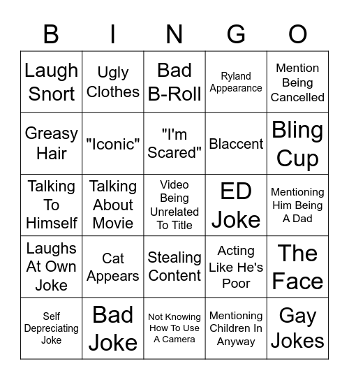 Shane Dawson Video Bingo Card