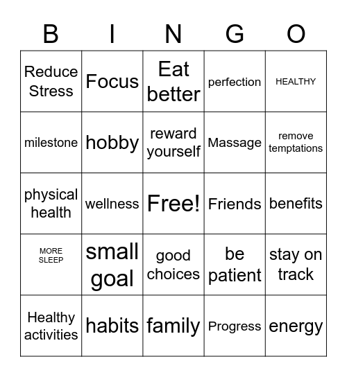 Build Healthy Habits Bingo Card