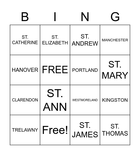 PARISHES Bingo Card