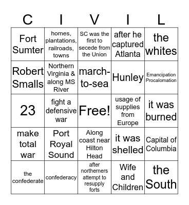Civil War Bingo Card