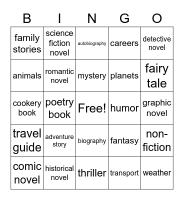 Books Genre Bingo Card