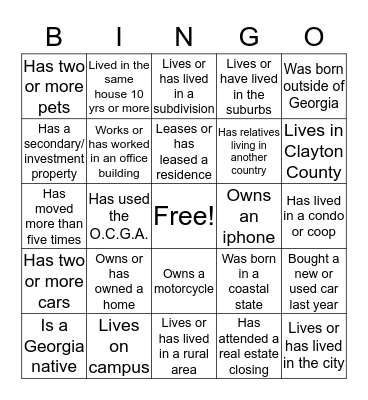 Real Estate Bingo Card