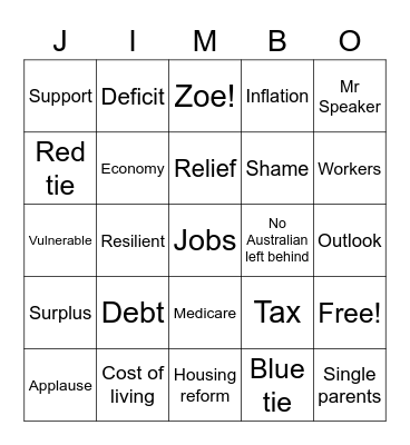 Federal Budget 2023 Bingo Card