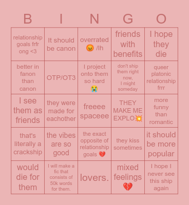 ship Bingo Card