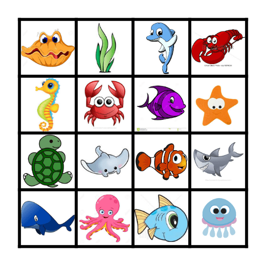 Ocean Animals Bingo Card