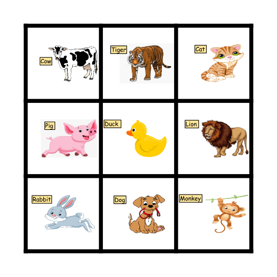 Animals Bingo Card