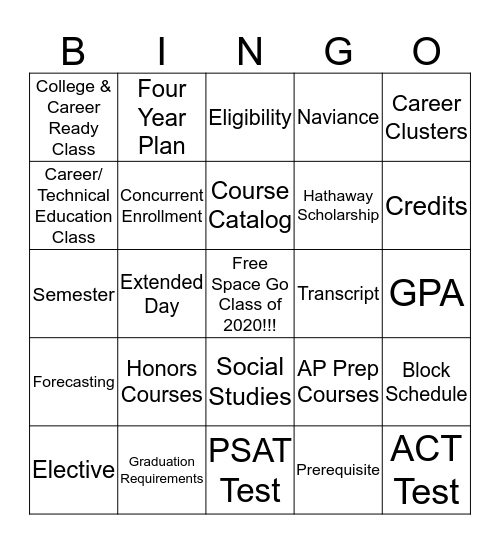 High School Vocabulary Bingo Card