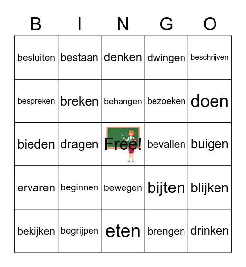 Onregelmatige werkwoorden  B1 Bingo Card