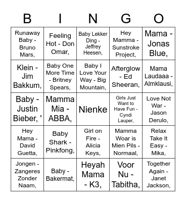 Babyshower Nienke Bingo Card