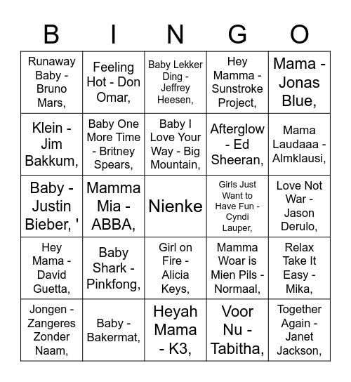 Babyshower Nienke Bingo Card