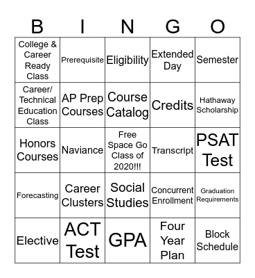 High School Vocabulary Bingo Card