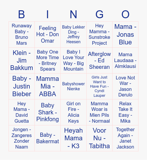Babyshower Nienke Bingo Card