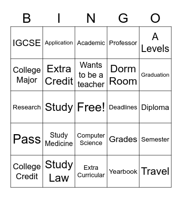 College Bingo! Bingo Card