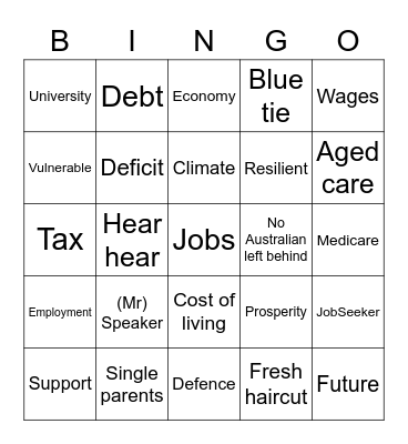 2023 Budget Bingo Card
