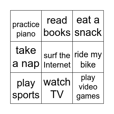 After School Bingo Card