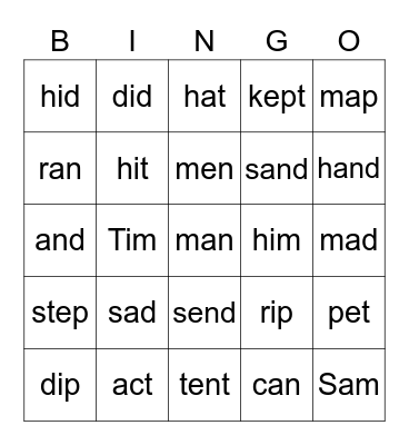 Jolly Phonics 2 Bingo Card