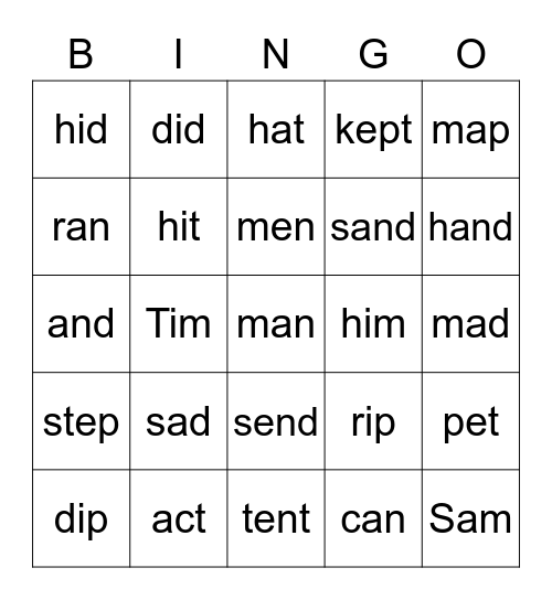 Jolly Phonics 2 Bingo Card