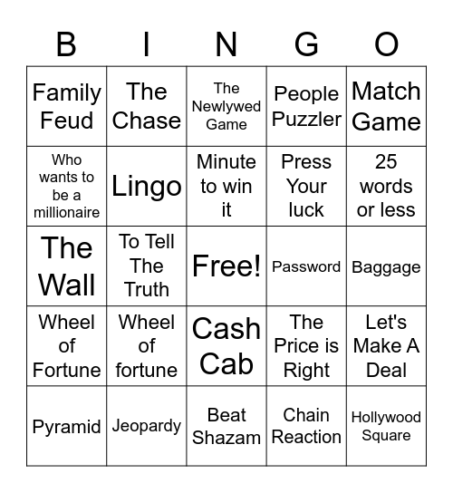 Game Shows Bingo Card