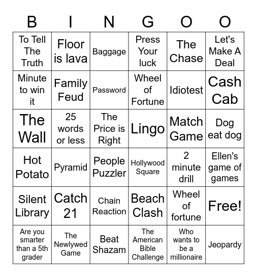Game Shows Bingo Card