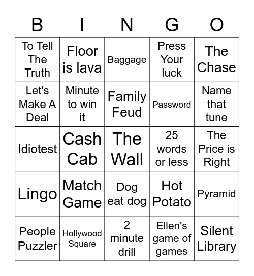 Game Show Bingo Card