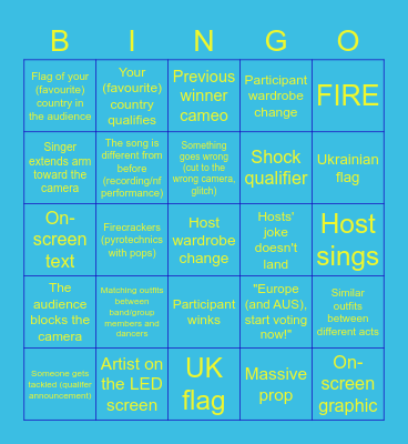 Eurovision 2023 Bingo SF2 Bingo Card