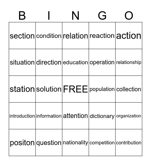 tion Bingo Card