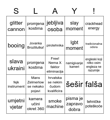 Eurosong 2023 Bingo Card