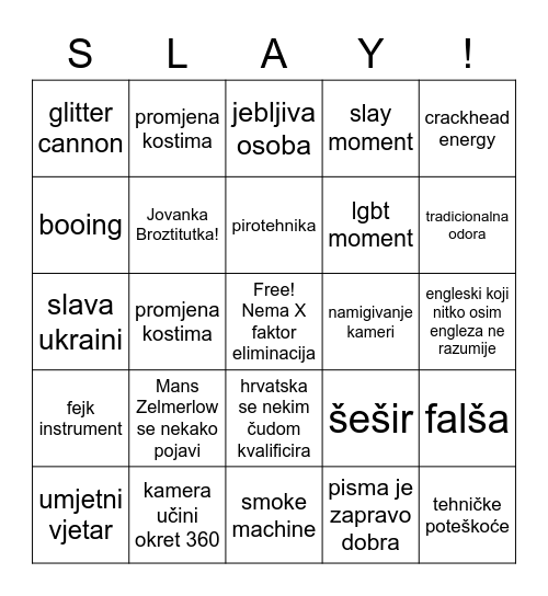 Eurosong 2023 Bingo Card