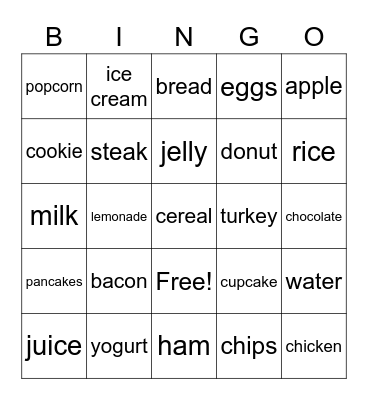 Food Bingo Card