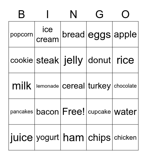 Food Bingo Card