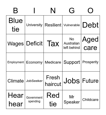 2023 Budget Bingo Card