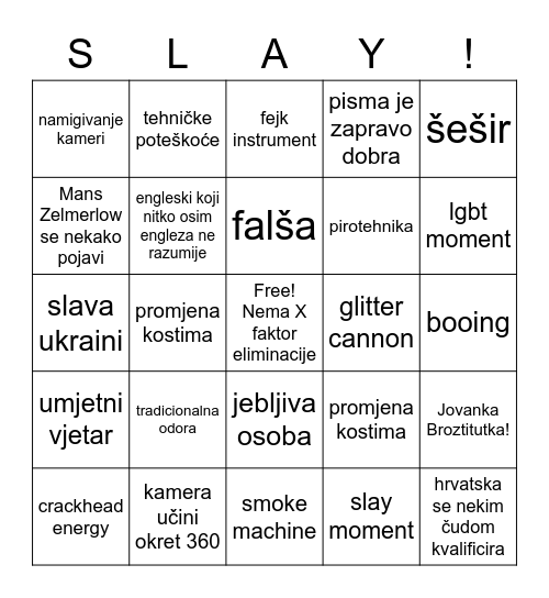 Eurovision 2023 Bingo Card