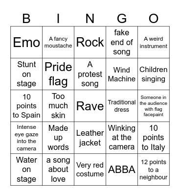 Eurovision AV/ASTA Bingo Card