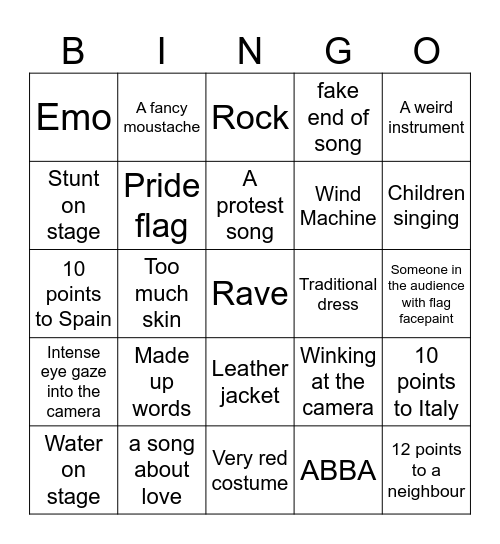 Eurovision AV/ASTA Bingo Card