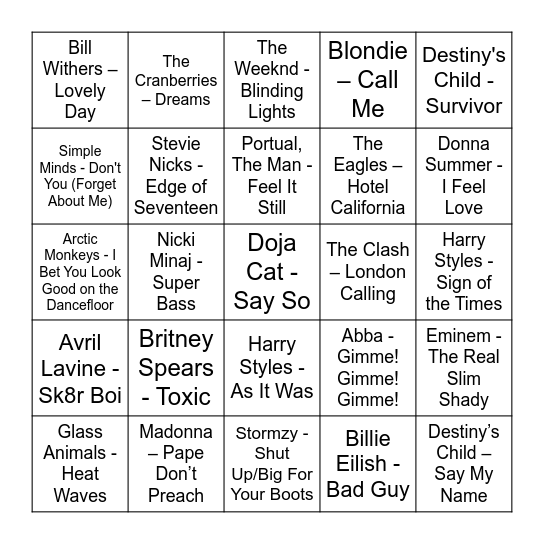 Staycity Music Bingo Card