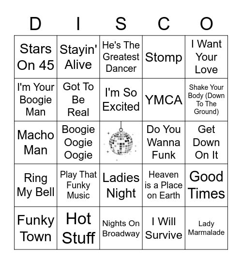 Disco Fever Bingo Card