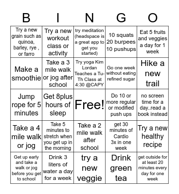 Healthy Heart Staff Bingo Card