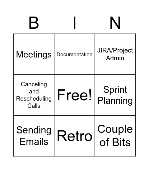 Standup Bingo Card