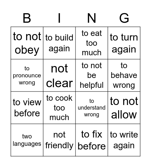 Prefix Bingo Card