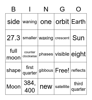 Grade 7 ESS_Moon Bingo Card