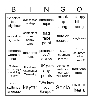 Eurovision 2023 Bingo! Bingo Card