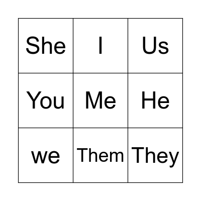 personal pronouns Bingo Card