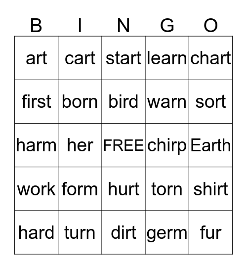 R-Controlled Vowels BINGO Card