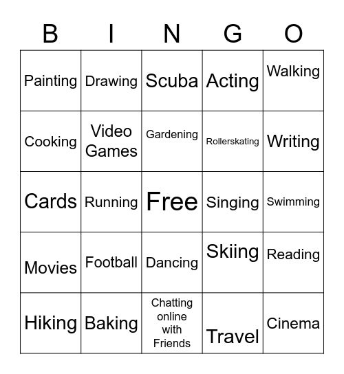 Leisure Bingo Card