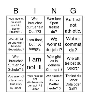 RCE Deutsch 1 2023 Bingo Card