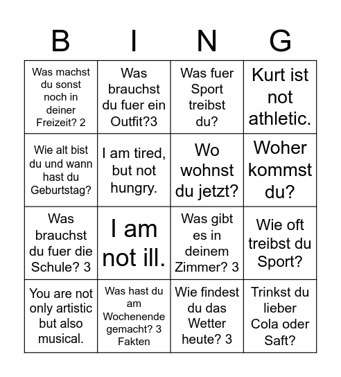 RCE Deutsch 1 2023 Bingo Card