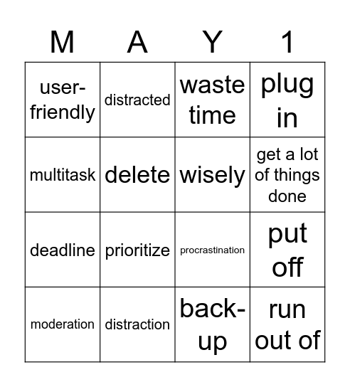 Vocabulary revision Bingo Card